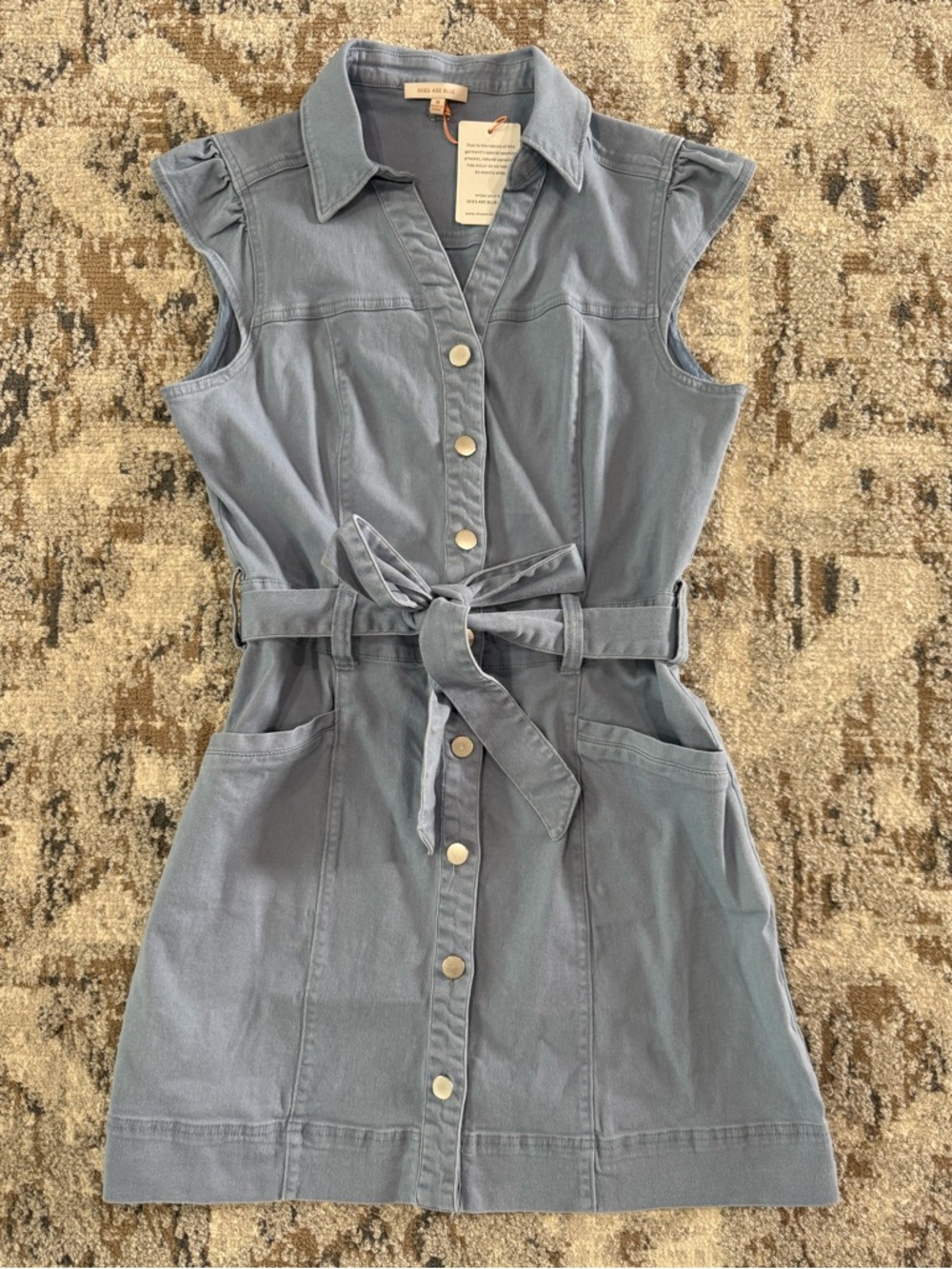 NWT Sleeveless/Ruffle Button-Front Belted Denim Dress - Medium
